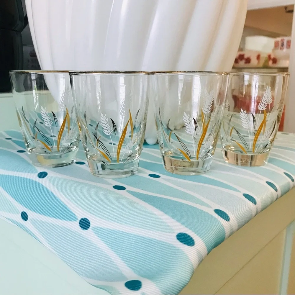 Vintage Libbey Juice Glasses Wheat gold white tan brown